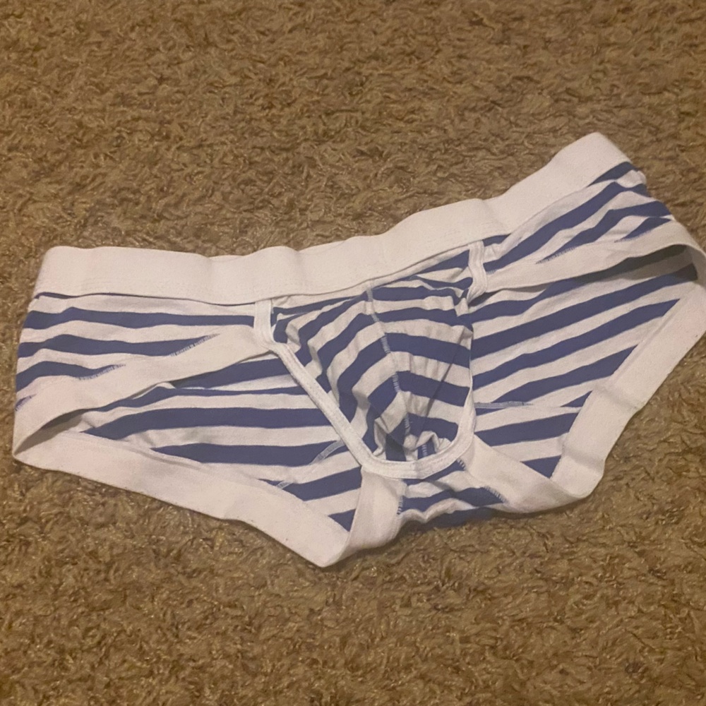 T-Bo briefs - blue and white stripes - size small